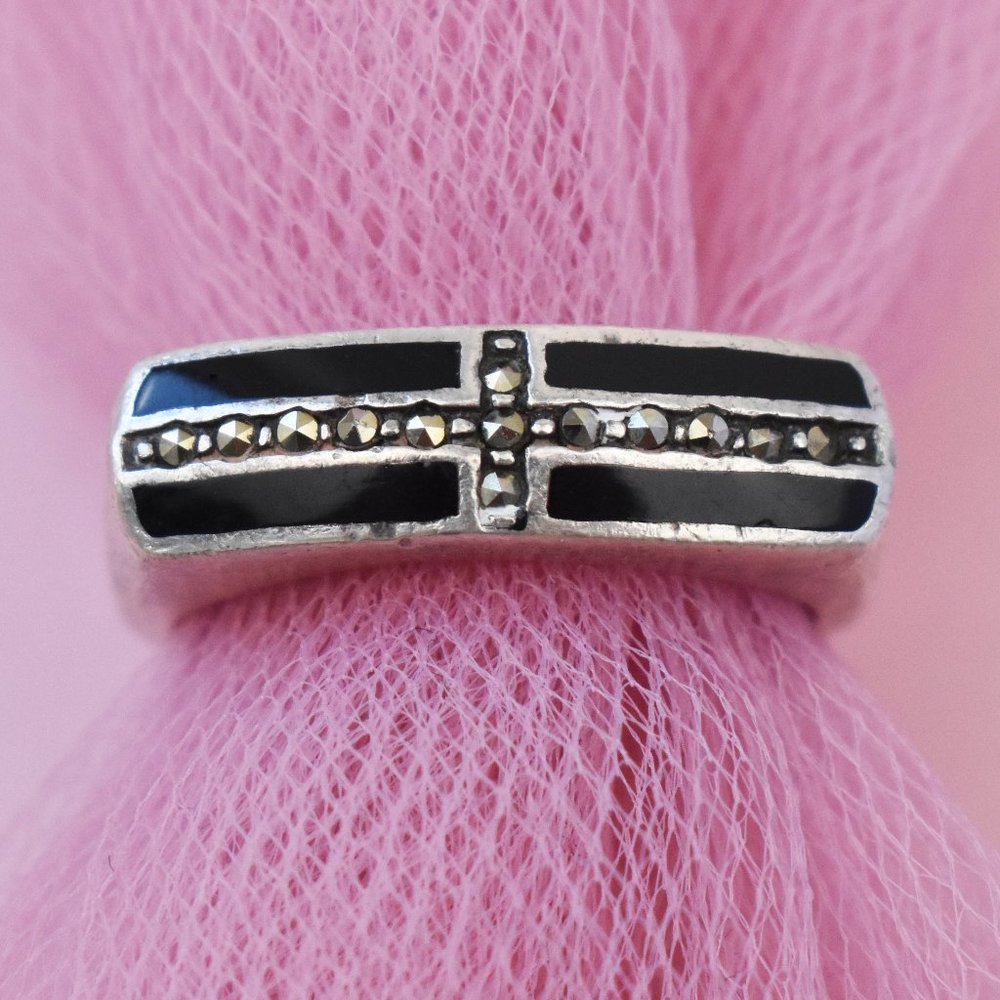 Horizontal cross ring, black onyx ring, grunge street style ring